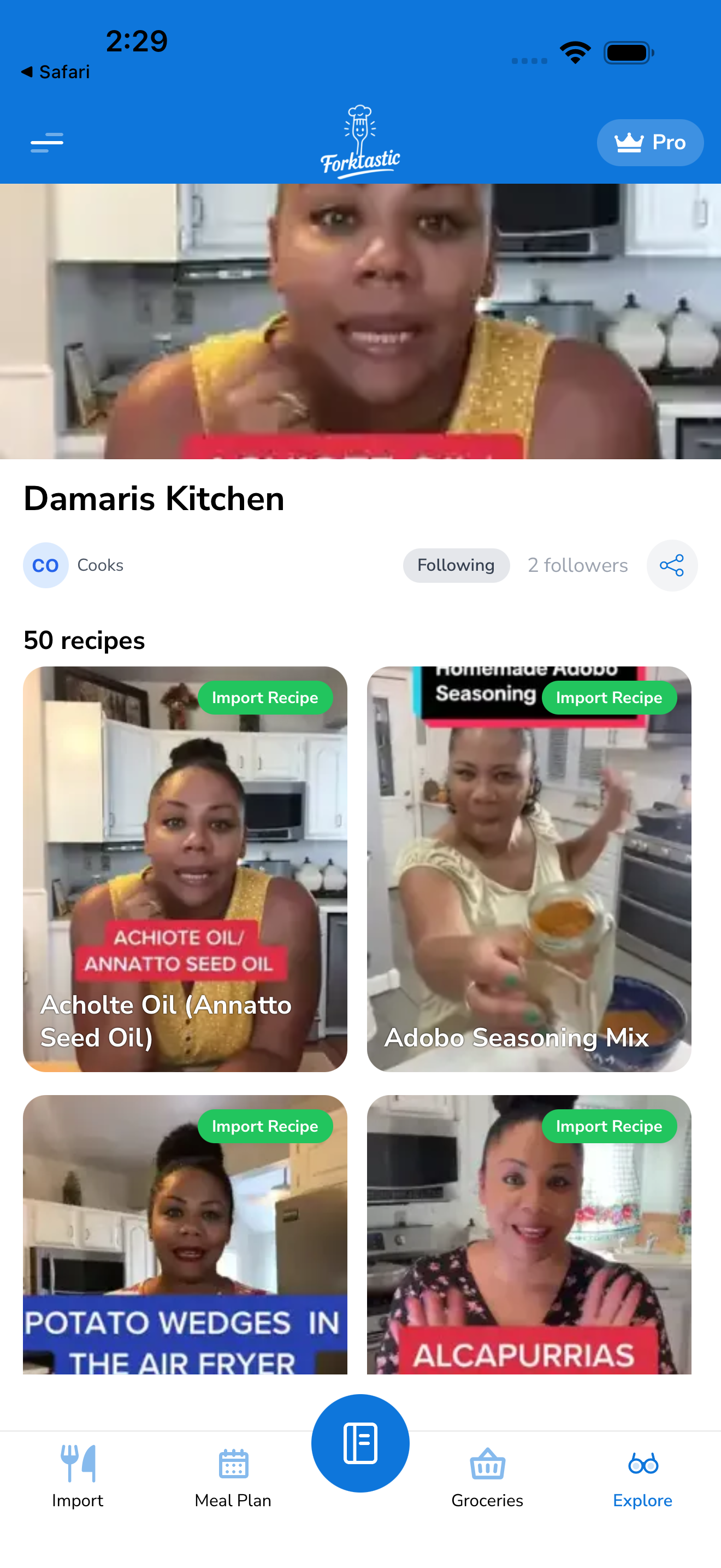 Public cookbook detail with Following button