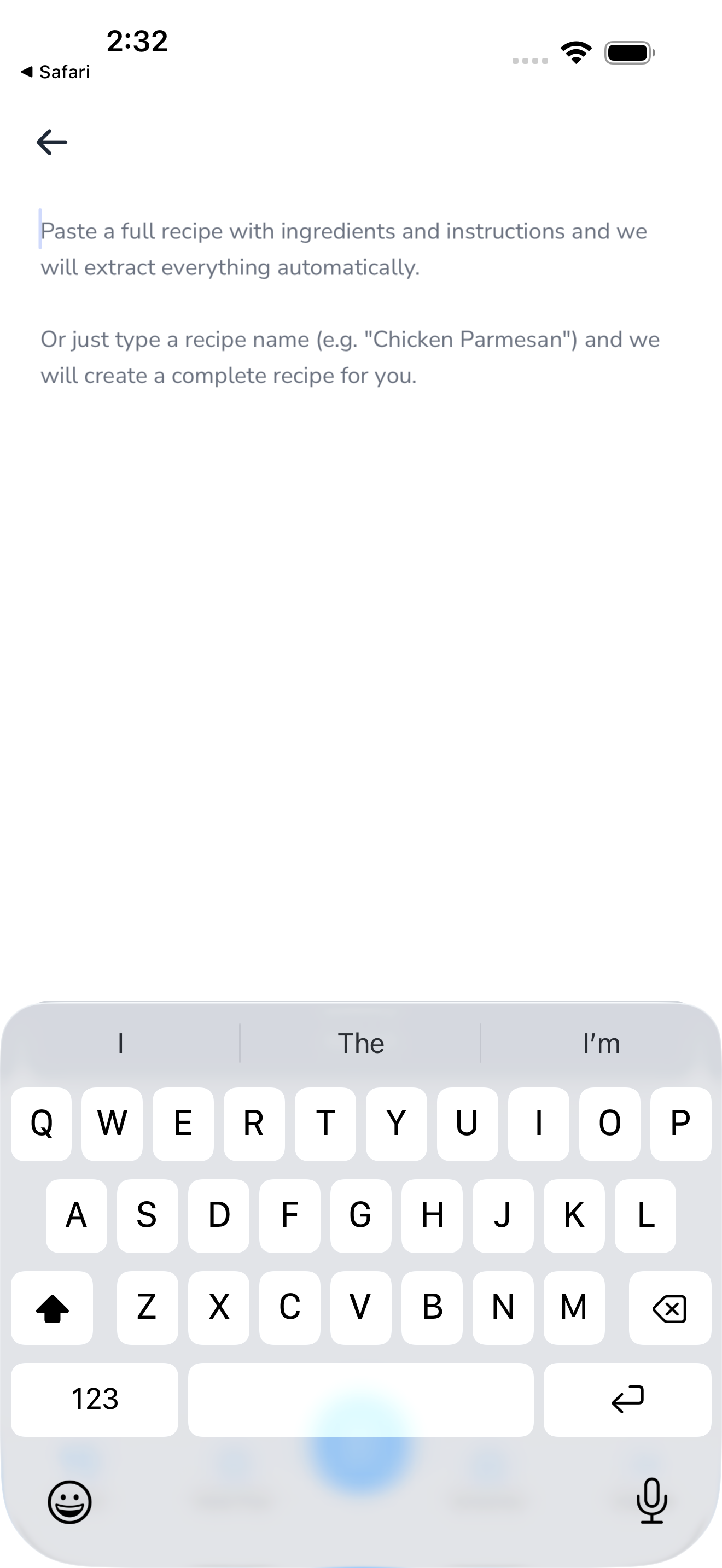 Paste Text screen with input area