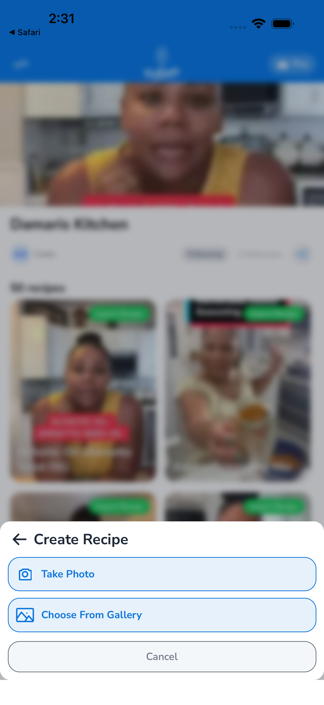 Take Photo / Choose From Gallery sheet