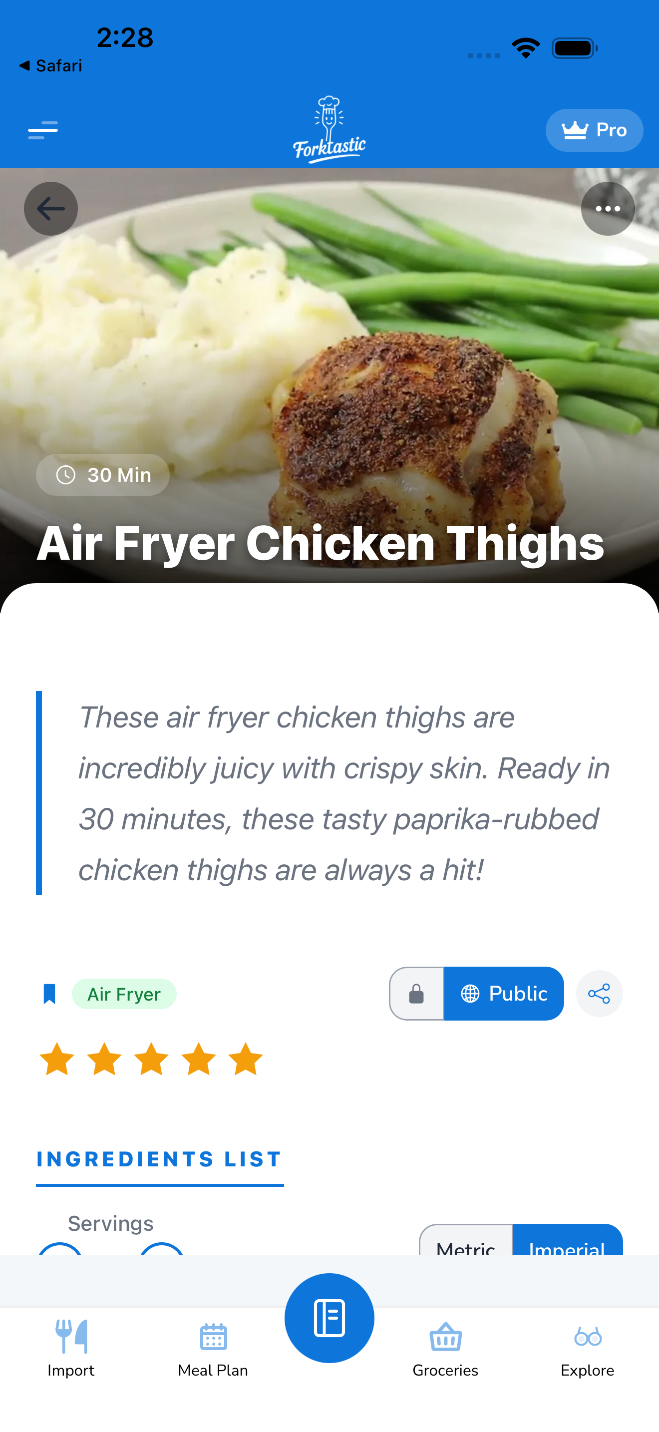 Recipe header with rating stars