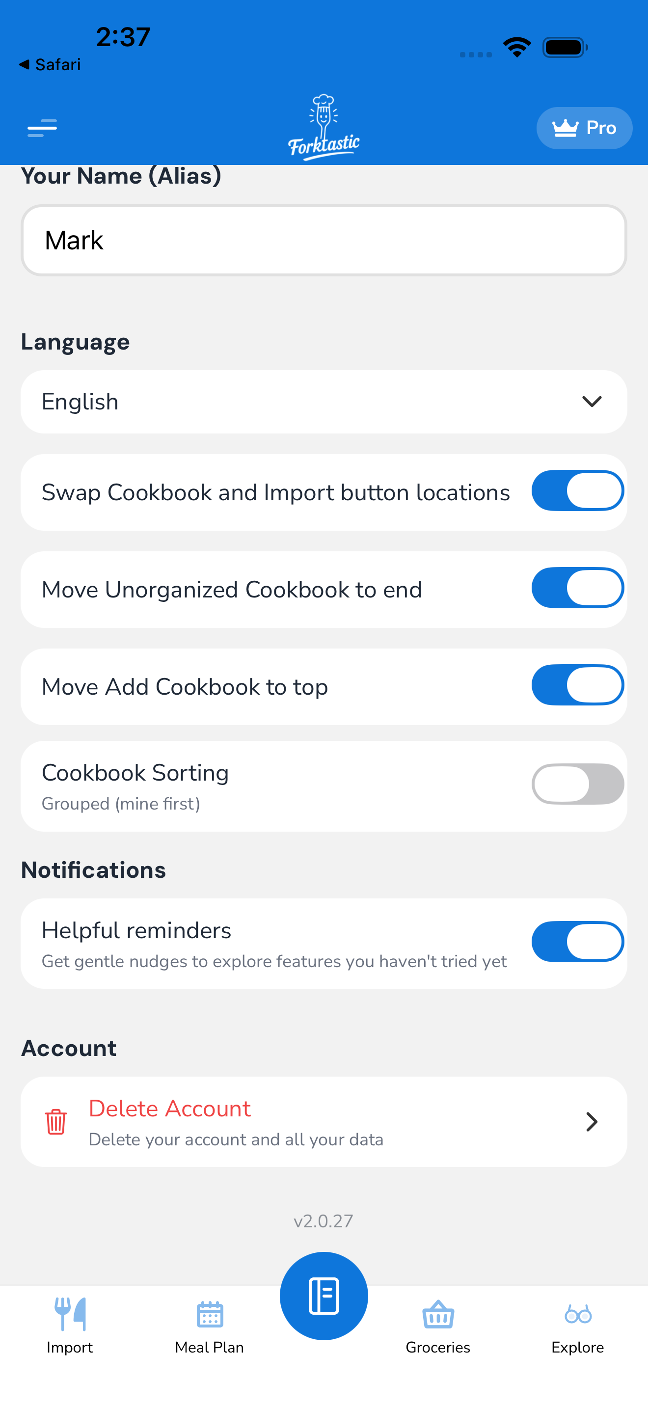 Account Settings — Notifications section