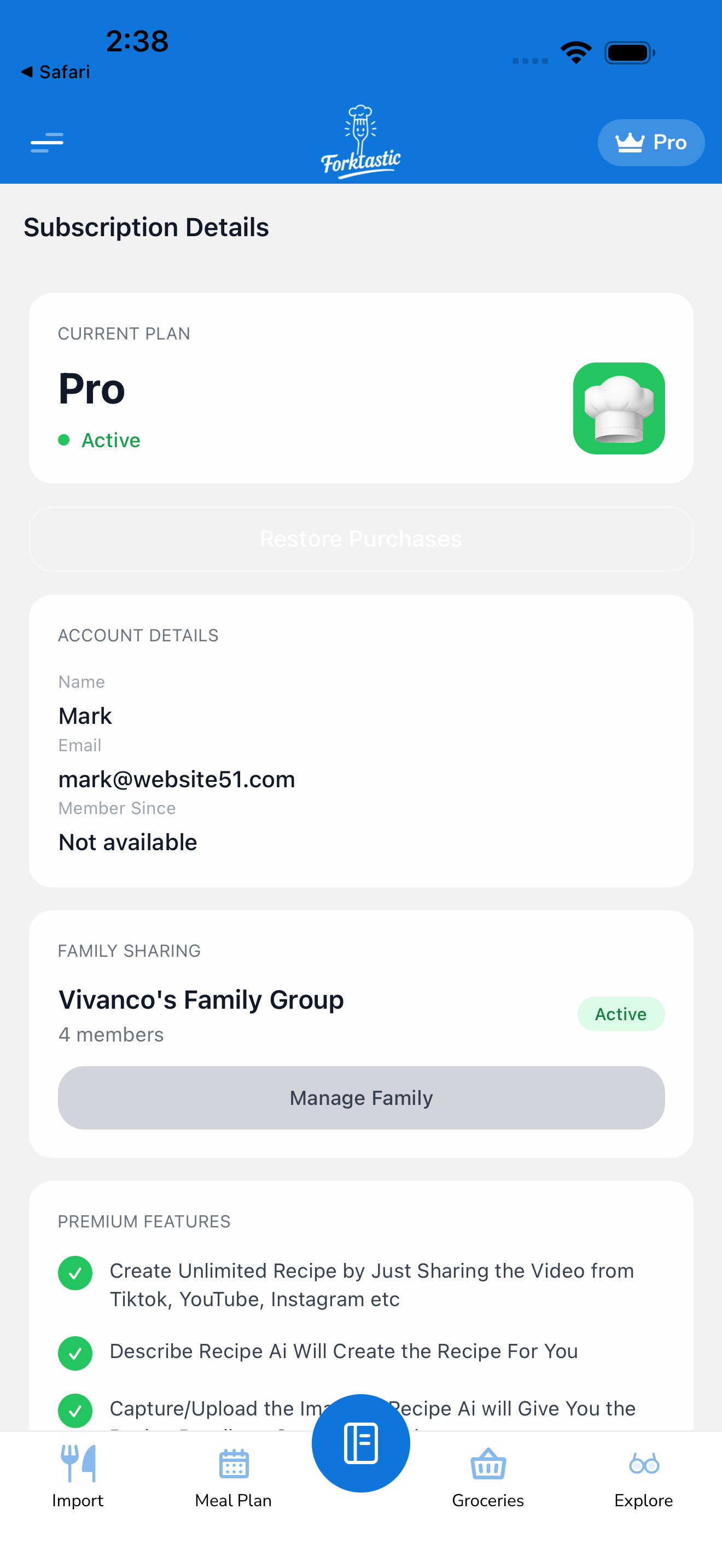 Subscription Details showing Pro plan